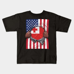 Tonga Flag American Flag Ripped - Gift for Togan From Tonga Kids T-Shirt